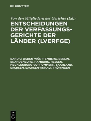 cover image of Baden-Württemberg, Berlin, Brandenburg, Hamburg, Hessen, Mecklenburg-Vorpommern, Saarland, Sachsen, Sachsen-Anhalt, Thüringen